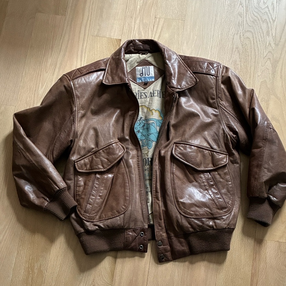 Vintage Brown Leather Bomber Jacket